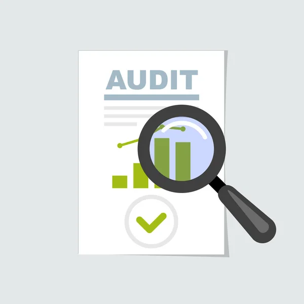 Ícone de auditoria e relatório - ampliação, verificação e revisão co — Vetor de Stock