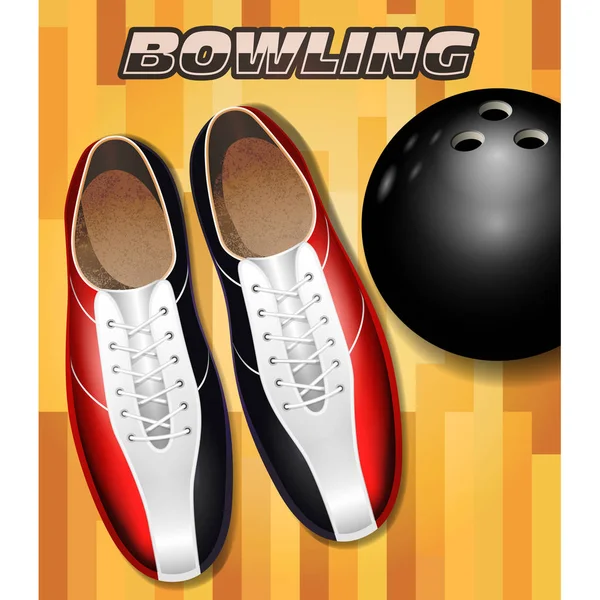 Bowlingschuhe und Ball auf dem Parkett des Bowlingplatzes — Stockvektor