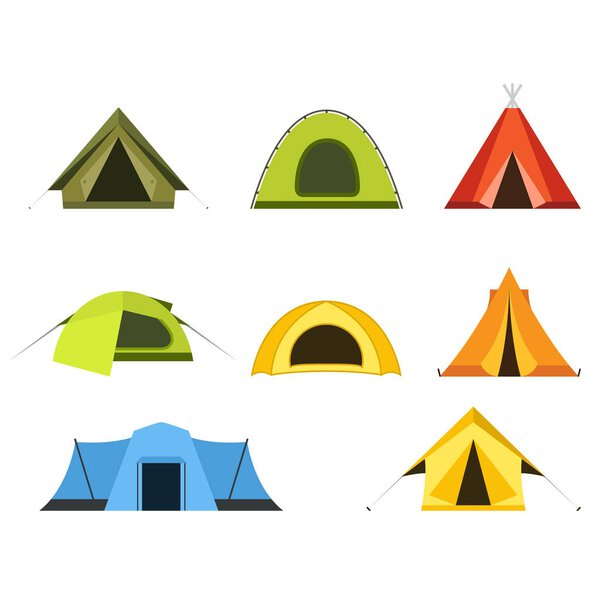 Set of camping tents icon - campsite and tourism, putting up a t