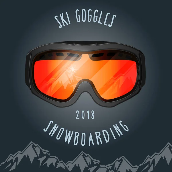 Gafas de esquí y montañas - póster temporada snowboard — Vector de stock