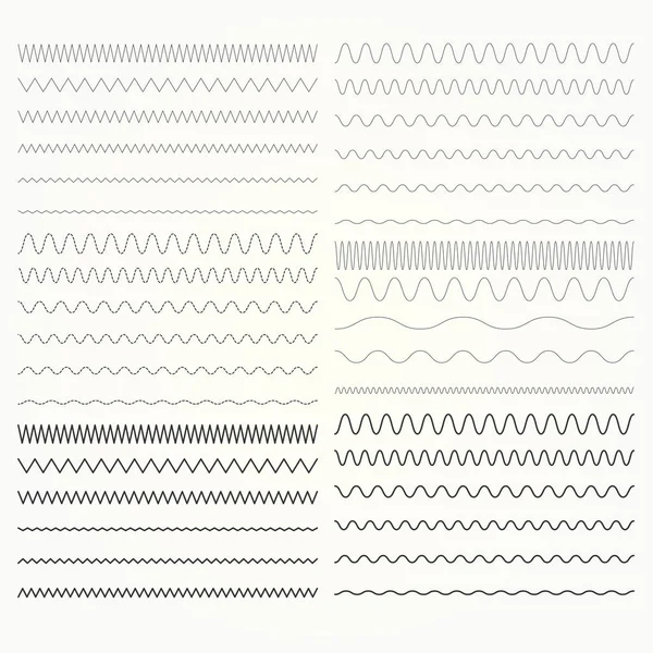 Conjunto de líneas onduladas - colección de bordes zigzag y squiggly — Archivo Imágenes Vectoriales