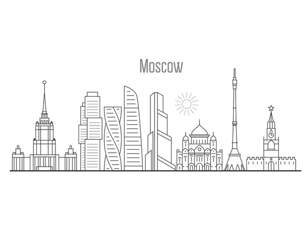 Skyline van de stad van Moskou - torens en bezienswaardigheden stadsgezicht in liner st — Stockvector