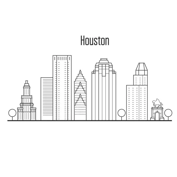 Houston skyline - belvárosi városkép, projektor, a vonalhajózási st — Stock Vector