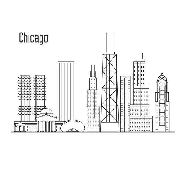 Chicago skyline - paisaje urbano del centro, lugares de interés de la ciudad en Liner St — Vector de stock