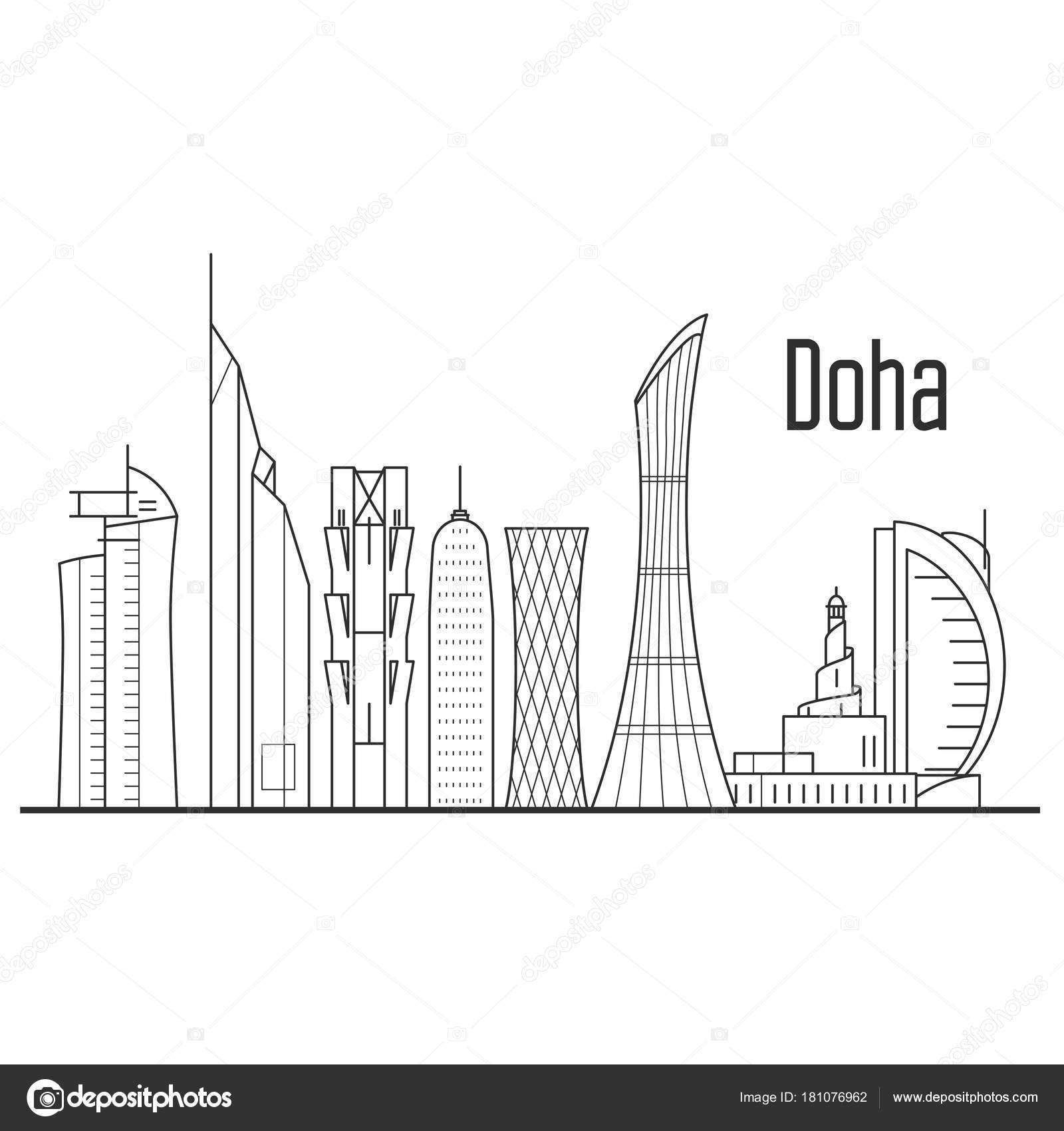 Download Toits de la ville Doha - paysage urbain du centre-ville, les repères du Qatar dans le liner ...