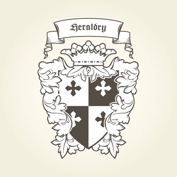 Escudo de armas real heráldico con símbolos imperiales, escudo, corona — Vector de stock