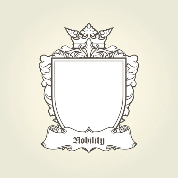 Modèle blanc d'armoiries - bouclier avec couronne et bannière, h — Image vectorielle