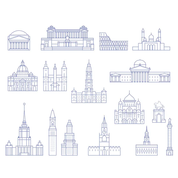 欧洲建筑学-大厦、大教堂和纪念碑在 l — 图库矢量图片