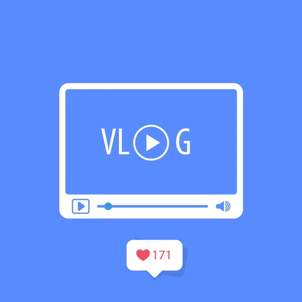 Vlog icon - Videoblog-Konzept, Media Player und Kanal-Subscri — Stockvektor