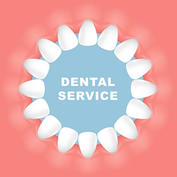 Cartel dental - marco redondo, fila de dientes — Vector de stock