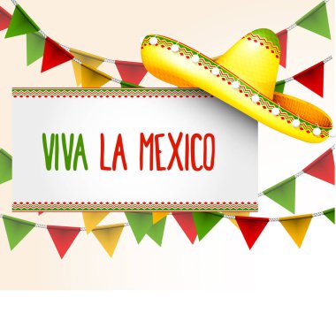 Banner viva la Mexico - sombrero and party triangle bunting flags clipart
