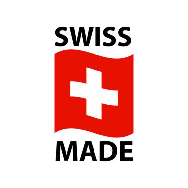 İsviçre yapımı logo. Dalgalı İsviçre bayrağı olan bir simge.