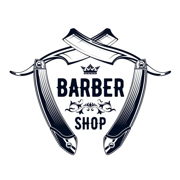 Emblema barbiere vintage - vecchio rasoio dritto, logo barbiere negozio — Vettoriale Stock