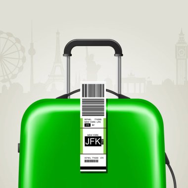 Jfk New York havalimanı tabelası ve bavulu olan yapışkan bagaj etiketi 