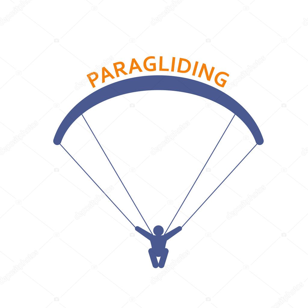 Paragliding icon - parachutist front view, man skydiver emblem 