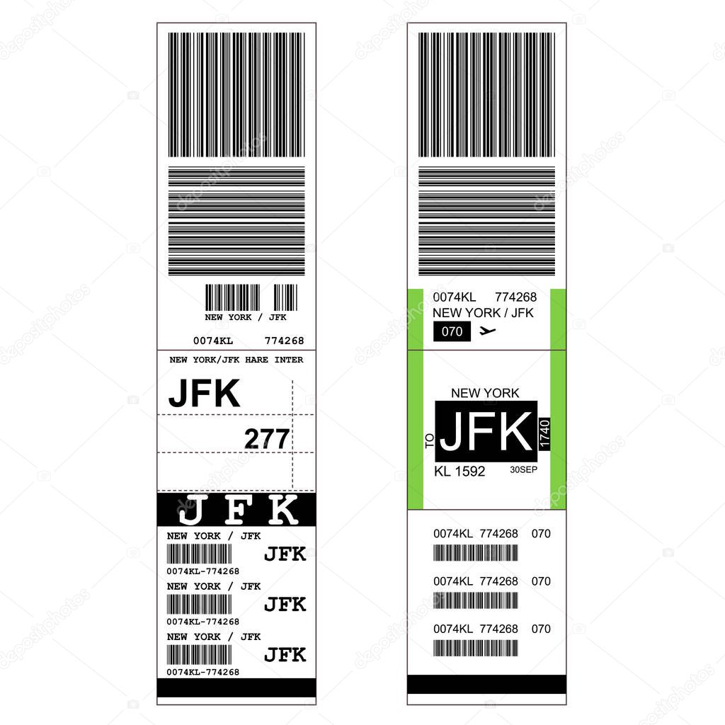 Luggage with airport sticker label - suitcase with tag and JFK