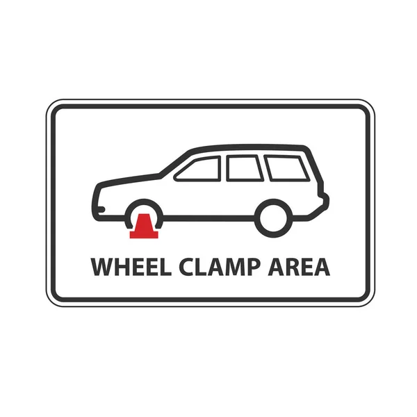 No parking, wheel clamping zone warning sign, clamped wheel — Stock Vector