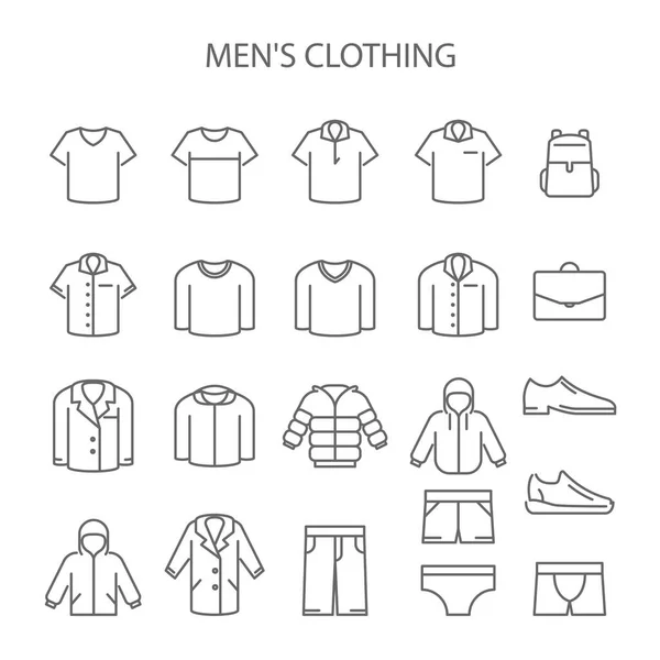 Mannen Kleding Lijn Pictogrammen Set Van Kleding Type Borden Buitenkleding — Stockvector