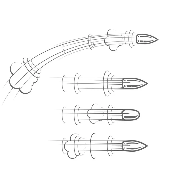 飛行中のコミックスタイルの弾丸 カートリッジ漫画のショット 発射体の大砲のボレー — ストックベクタ