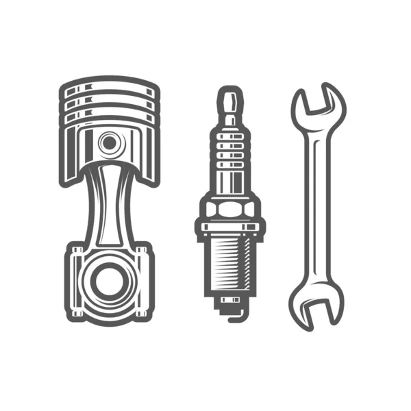 Tankstellenschild Zündkerze Symbole Für Kolben Und Schlüssel Logo Des Wartungsgeschäfts — Stockvektor
