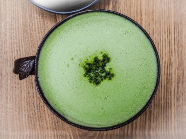 Yeşil çay kahve latte Osulloc çay Müzesi'nde yeşil çay dükkanında, 