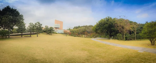 Panorama vista de Osulloc chá museu jardim no céu azul backrroun — Fotografia de Stock