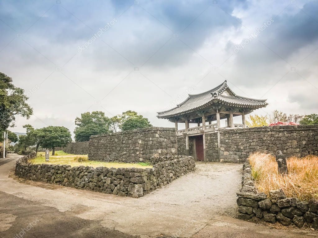 Entrance gate of Seongeup Folk Village, Jeju Island, Korea