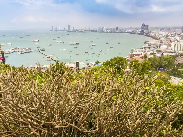 Beautiful of Pattaya bay view on Pratamnak Hill with blue sky