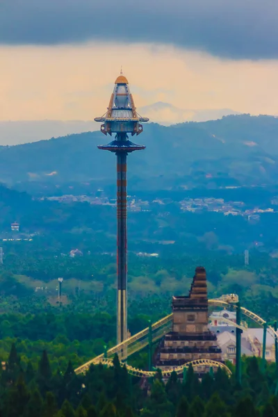 UFO tower, tallest free-fall ride at the Formosa Aboriginal Culture Village theme park.