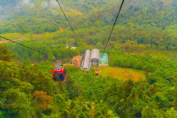 Top view of Sun Monn Lake from the The Sun Moon Lake Ropeway, the scenic gondola cable car service that connects Sun Moon Lake with the Formosa Aboriginal Culture Village theme park.