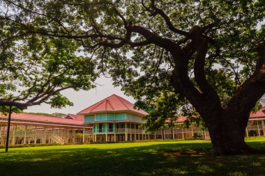 Güzel mimari af Mrigadayavan Sarayı, eski Kraliyet ikamet yeriydi ve turistik Cha Am, Phetchaburi Eyaleti, Tayland.
