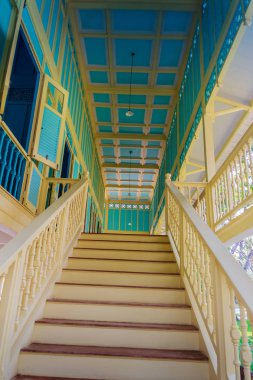 Güzel mimari af Mrigadayavan Sarayı, eski Kraliyet ikamet yeriydi ve turistik Cha Am, Phetchaburi Eyaleti, Tayland.