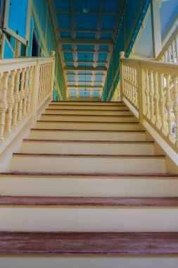 Güzel mimari af Mrigadayavan Sarayı, eski Kraliyet ikamet yeriydi ve turistik Cha Am, Phetchaburi Eyaleti, Tayland.