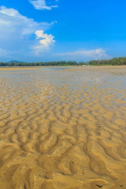 Deniz suyu çekildi sonra plaja kum üzerinde egzotik ve güzel dalga şekli.