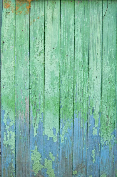 Cerca de madera vieja verde, azul. madera palisade fondo . —  Fotos de Stock