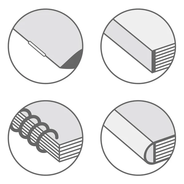 Tipos Iconos Encuadernación Esquinas — Vector de stock