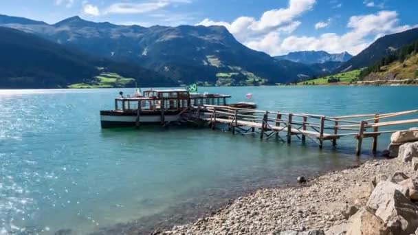 Timelapse Sjön Reschensee Italienska Alperna — Stockvideo
