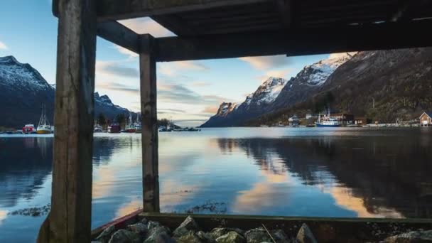 Timelapse Hamnen Nära Tromsø Norge — Stockvideo