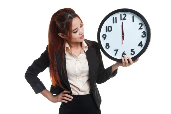Young Asian business woman with a clock. — Stock Photo, Image