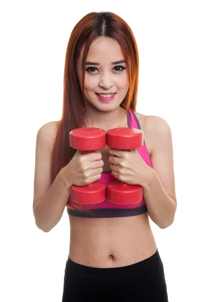 Piękny Asian dziewczyna zdrowy ćwiczenie z hantle. — Zdjęcie stockowe