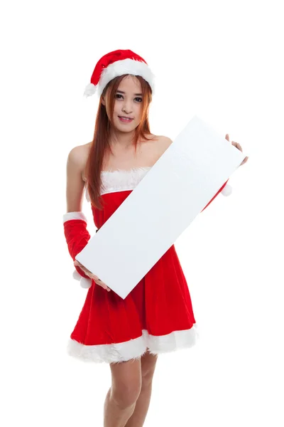 Asijské vánoční Santa Claus dívka s prázdný znak. — Stock fotografie