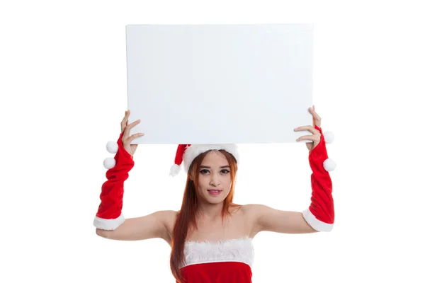 Asiática navidad santa claus chica con blanco signo . —  Fotos de Stock