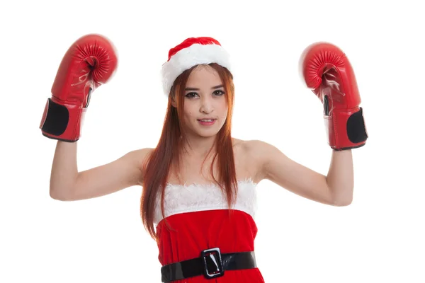 Asiático Natal Papai Noel menina com luva de boxe . — Fotografia de Stock