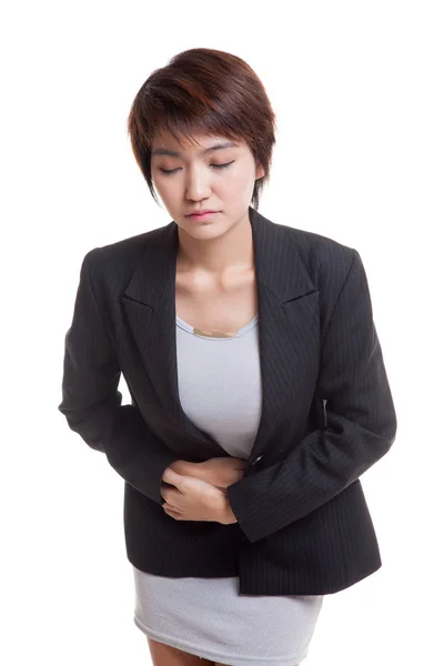 Ung asiatisk kvinna fick ont i magen. — Stockfoto