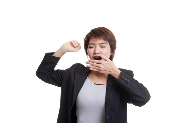 Slaperig jonge Aziatische vrouw geeuw. — Stockfoto