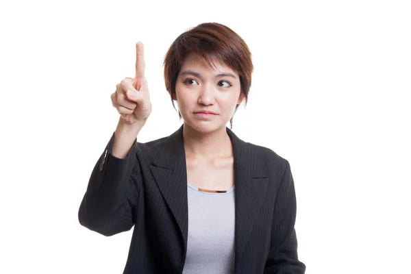 Mujer de negocios asiática tocando la pantalla con su dedo . —  Fotos de Stock
