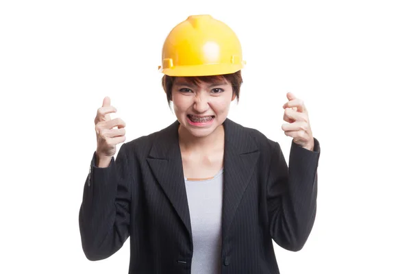 Asian engineer woman is angry , upset. — Stock Photo, Image