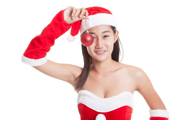 Asiático Navidad santa claus chica con bauble bola . —  Fotos de Stock