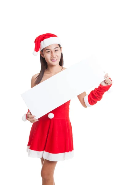 Asiático Natal Papai Noel menina com sinal em branco . — Fotografia de Stock