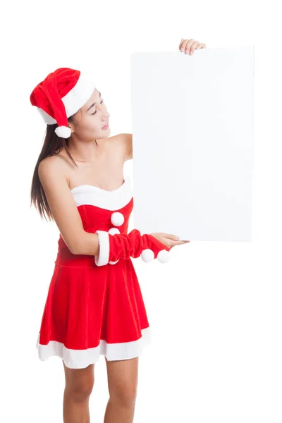 Asiática navidad santa claus chica con blanco signo . —  Fotos de Stock